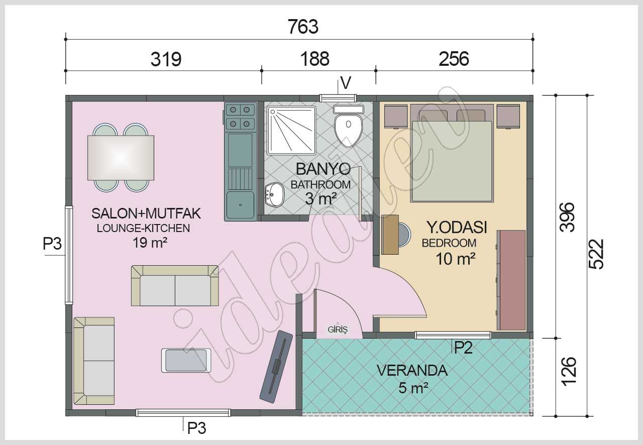 Prefabrik Ev 40 m² - Plan homify Prefabricated home