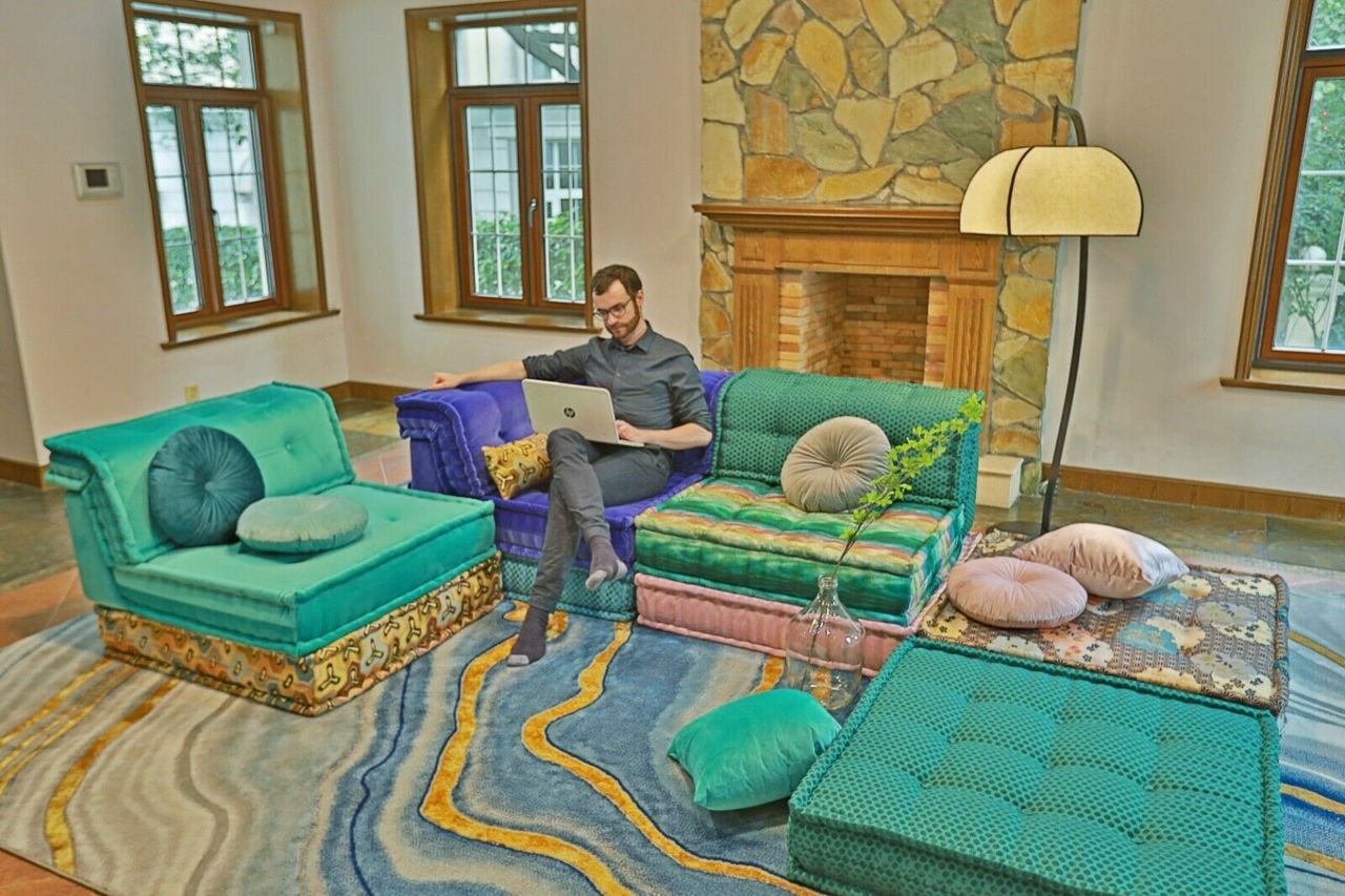 Do you accept Customer's Own Materials? Lila & Lin Villas Couch, Furniture, Window, Picture frame, Green, Blue, Comfort, Azure, Living room, Interior design