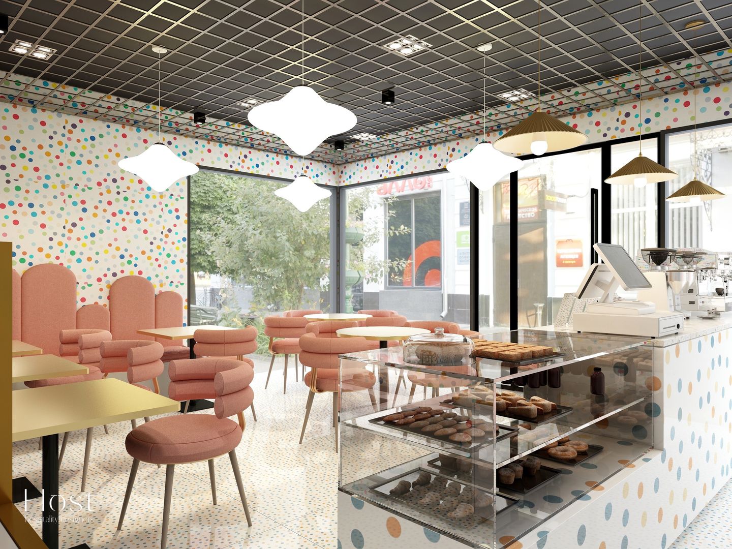 Café Candy Host Designers - Hospitality Design Commercial spaces Mobília, Mesa, Cadeira, Iluminação, Design de interiores, Arquitetura, Madeira, Chão, Sala de estar, Pavimento