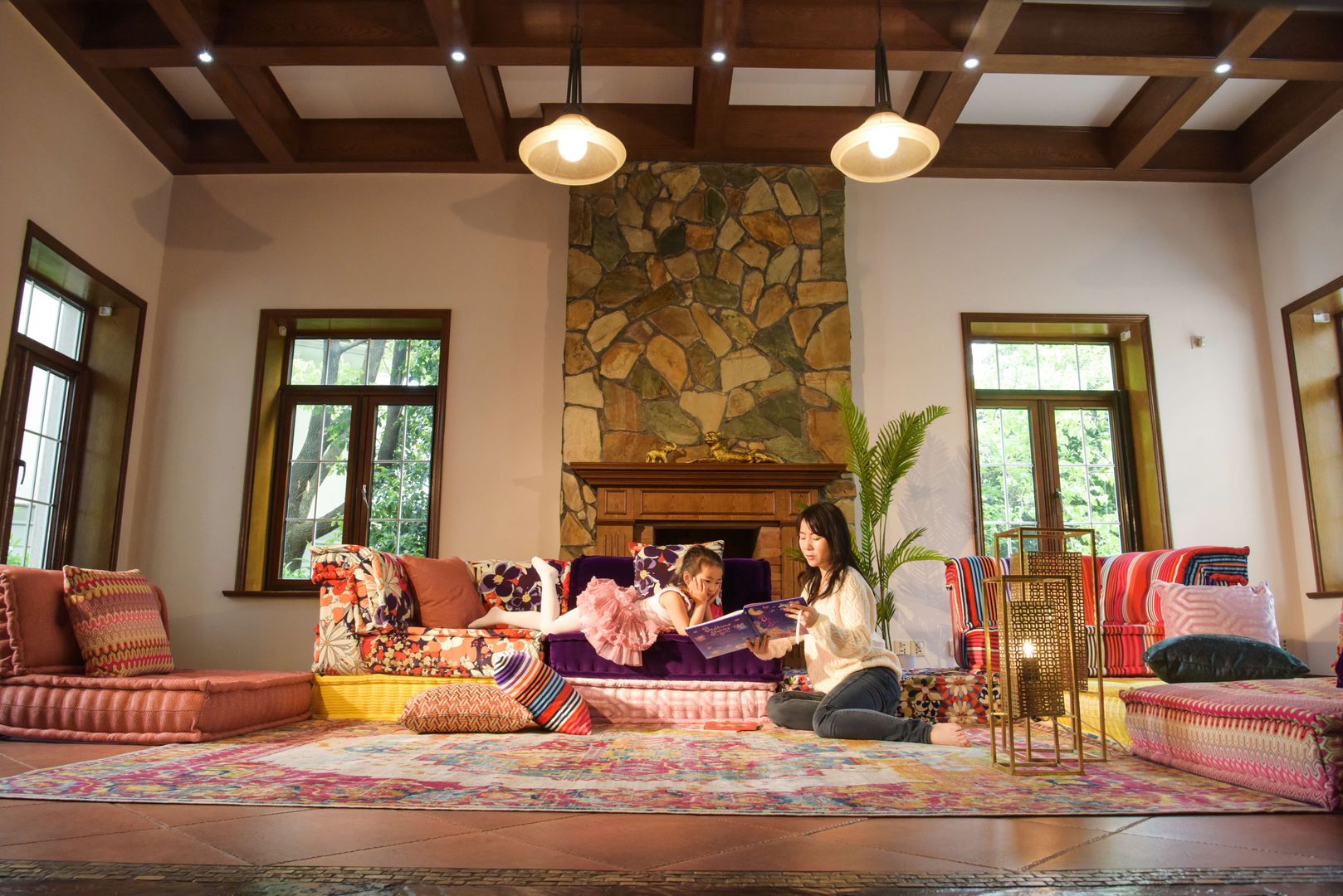 Experience the ultimate in luxury and comfort with Lila & Lin Villas Furniture, Couch, Decoration, Building, Window, Lighting, Interior design, Living room, Chair, Wood