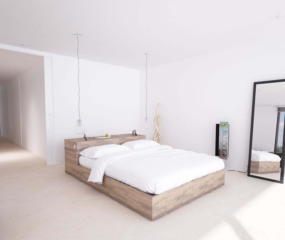 Una Residencia Minimalista y Moderna con una gran Piscina, DUE Architecture & Design DUE Architecture & Design Modern Bedroom Edificio,Muebles,Propiedad,Comodidad,casa,Madera,Marco de la cama,Ebanistería,Cama,Diseño de interiores