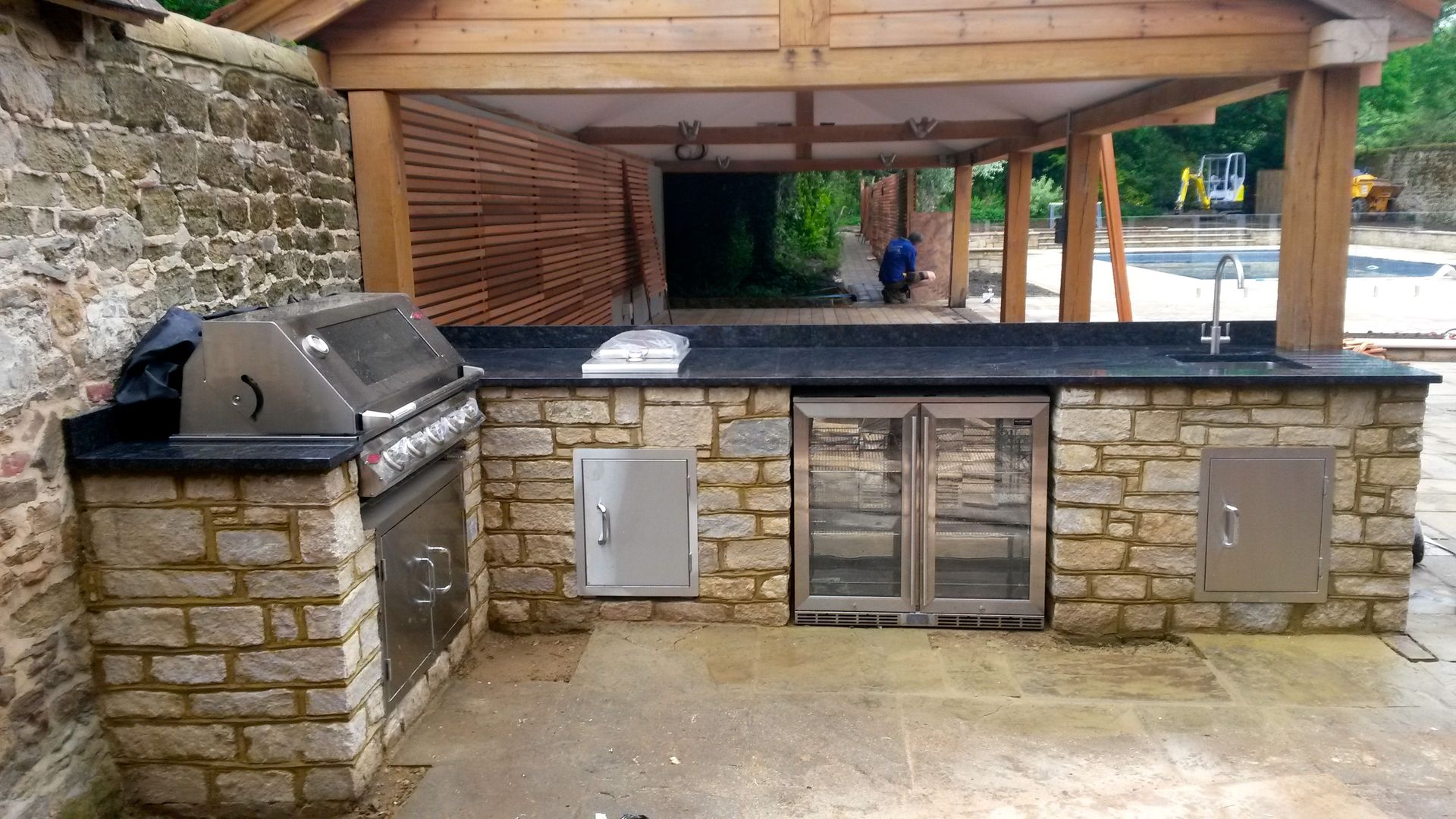 outdoor kitchen, wood-fired oven wood-fired oven Modern Garden outdoor kitchen,BBQ
