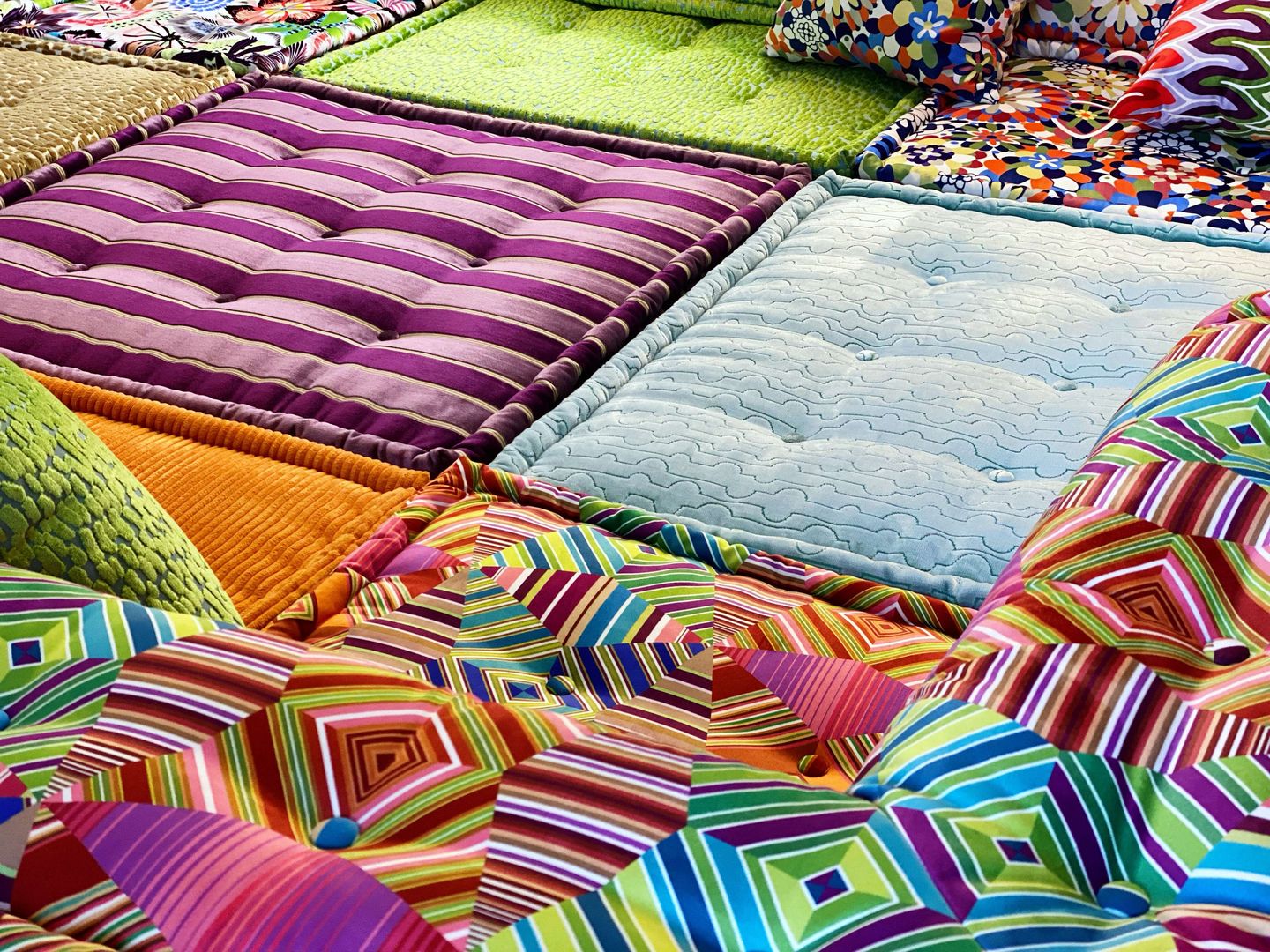 Is there any batting between the foam and fabric? Lila & Lin Villas Textile, Purple, Pink, Creative arts, Art, Line, Magenta, Pattern, Linens, Tints and shades