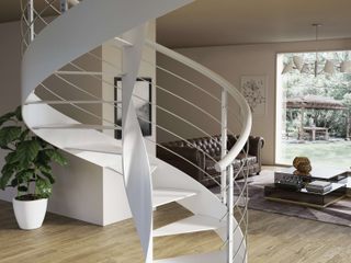 Spindeltreppe die elegante mein Treppenhaus Grohskurth Stairs Stairs, Spiral, Floor, Handrail, Baluster, Wood flooring, Silver, Design, Hardwood, Wood stain