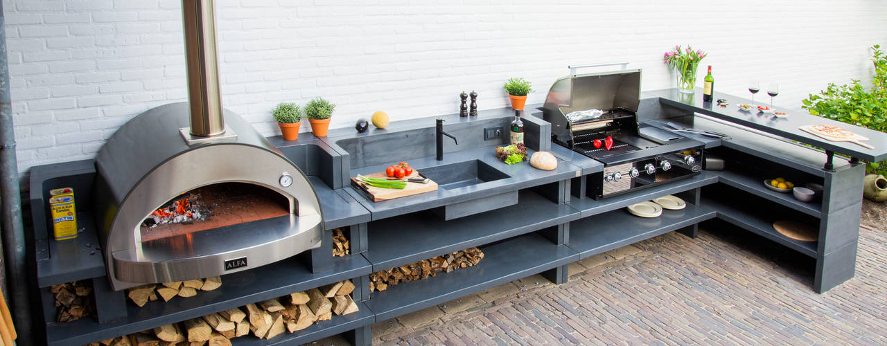 Wood-fired oven and barbecue Alfa Forni Modern Terrace outdoor space, wood-fired oven, barbecue, grill, bake pizzas,Accessories & decoration